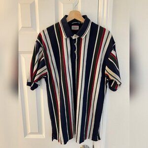 Bugle Boy Company Striped Polo Shirt Navy Red Green Men's L Short Sleeve